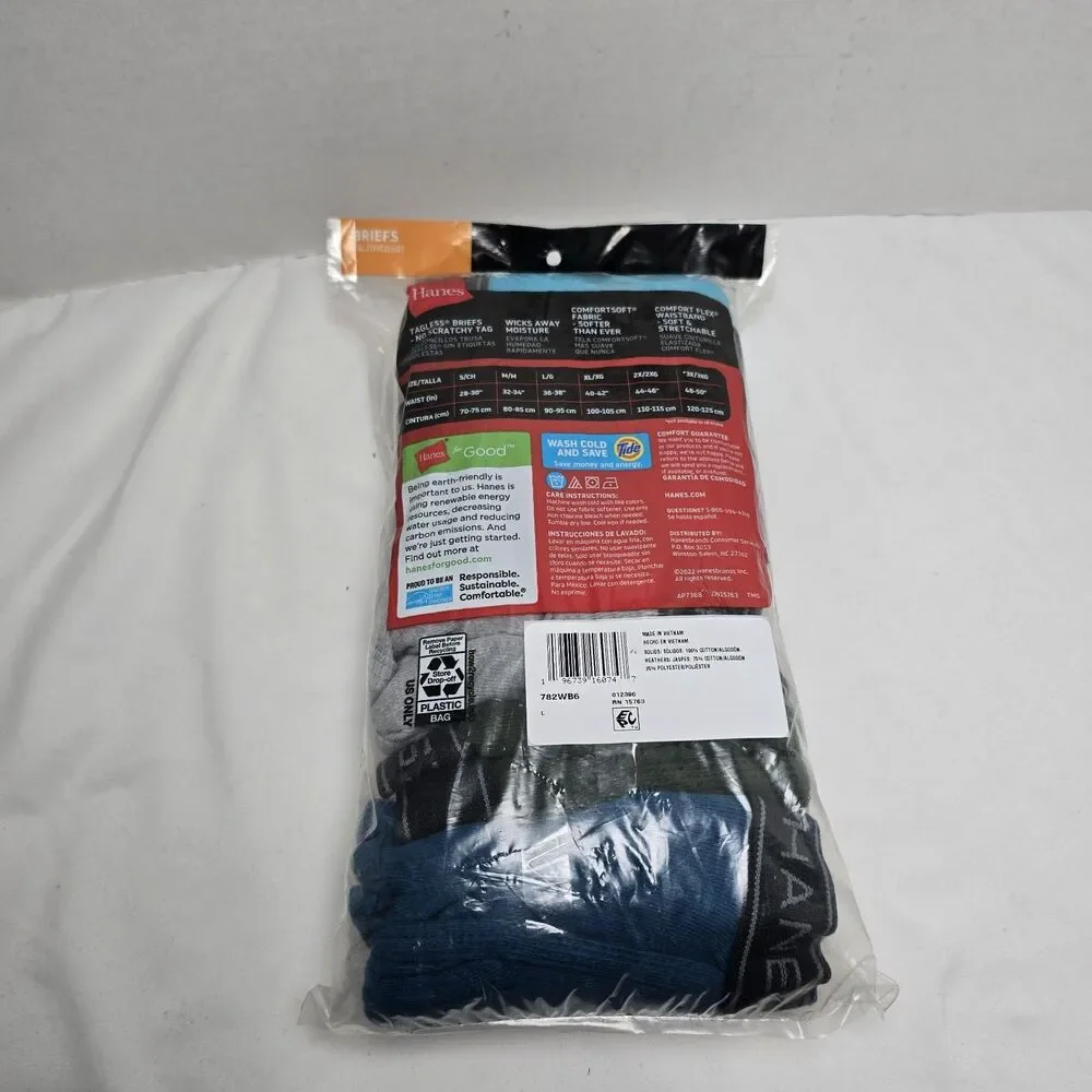 Hanes Comfort Flex Briefs Mid-Rise 6pk Multi-Color Men's Size Large 36-38 Tagles
